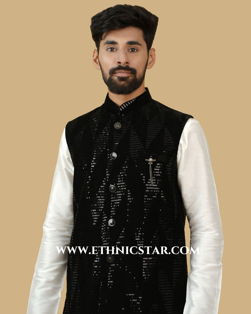 Black Velvet Readymade Nehru Jacket